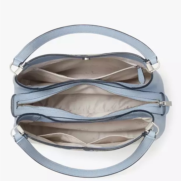 Leila Snake Embossed Medium Triple Compartment Shoulder Bag Muted Blue Multi - Picture 10 of 16